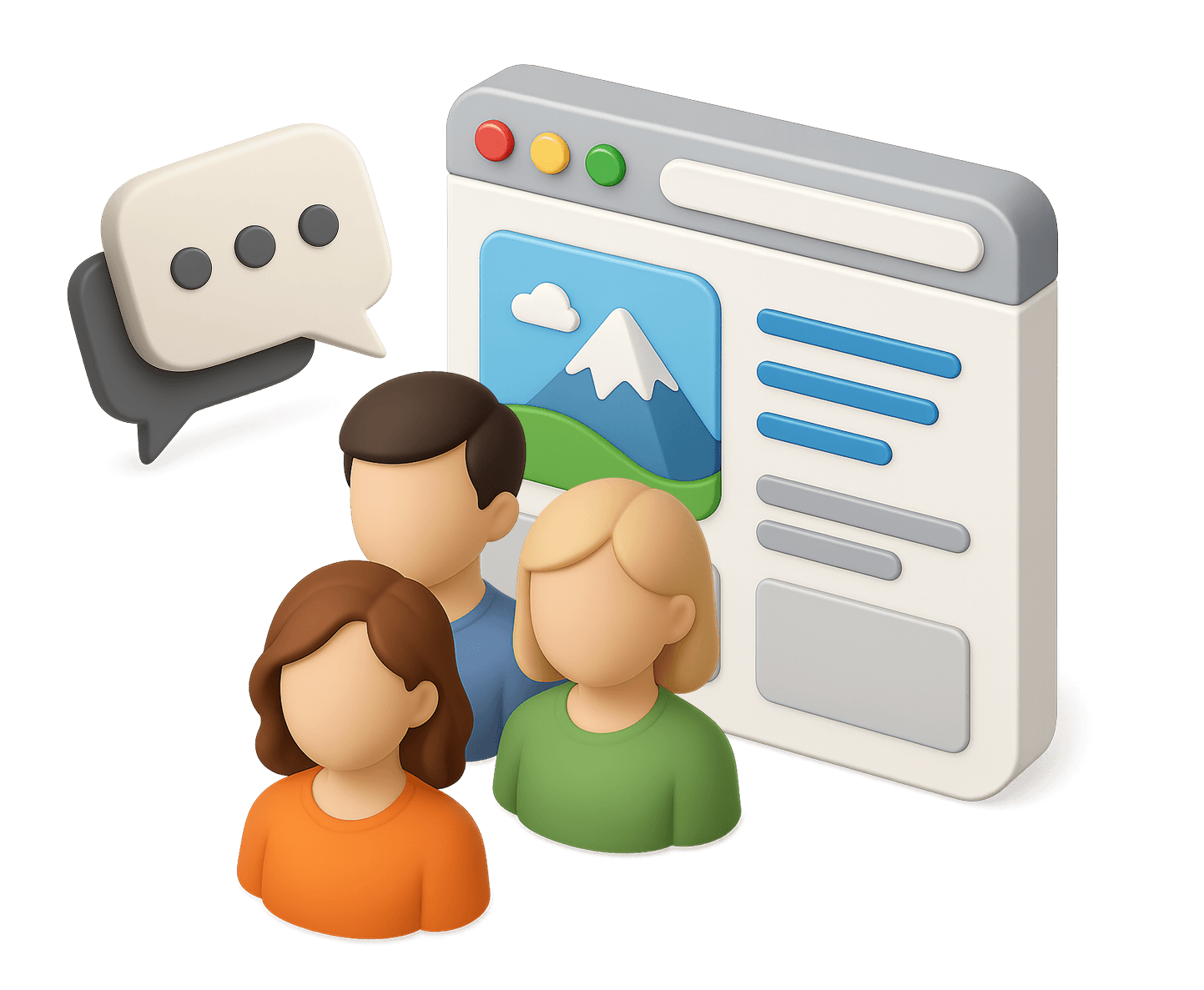 Deploy customer support AI agent illustration with people and website interface